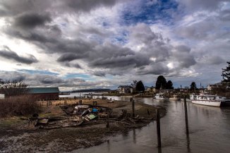 Samish River Boat and Clouds